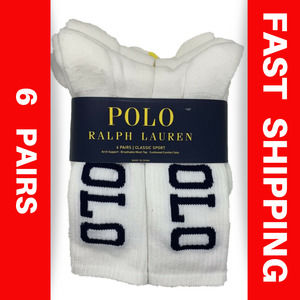 Polo Ralph Lauren Mens White Big Logo Socks 6-Pack